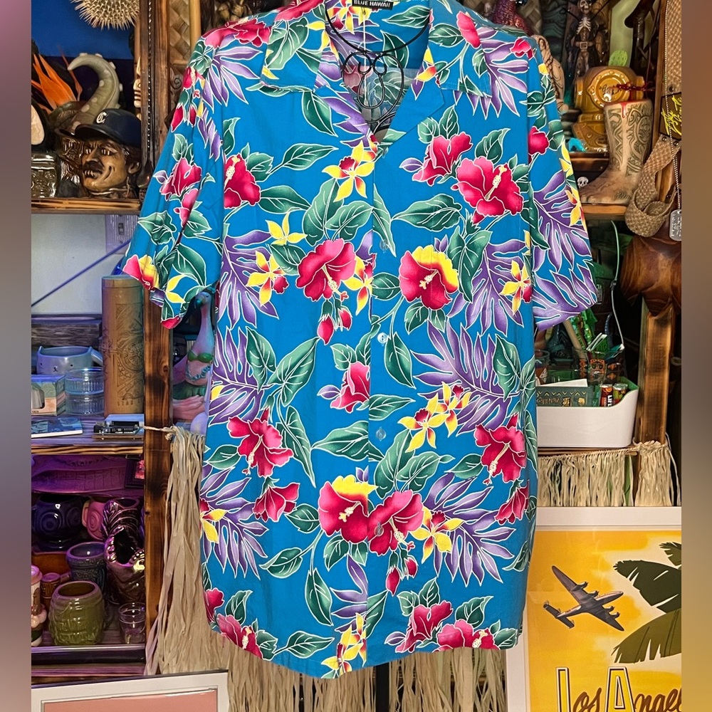 Men’s aloha shirt vintage Blue Hawaiian 2XL